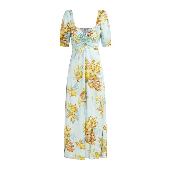 Anthropologie Dresses & Skirts - Anthro Prairie Midi Dress Lagenlook Satin Puff Sleeve Cottagecore Slit sz 4 nwot